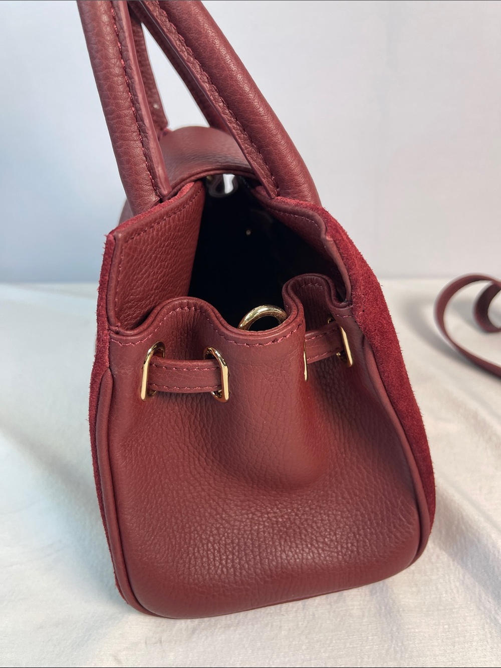 Fairfax & Favor Mini Windsor Ruby Suede Leather Handbag - Picture 6 of 13